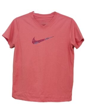 Nike Coral Pink Floral Swoosh V-Neck Tee